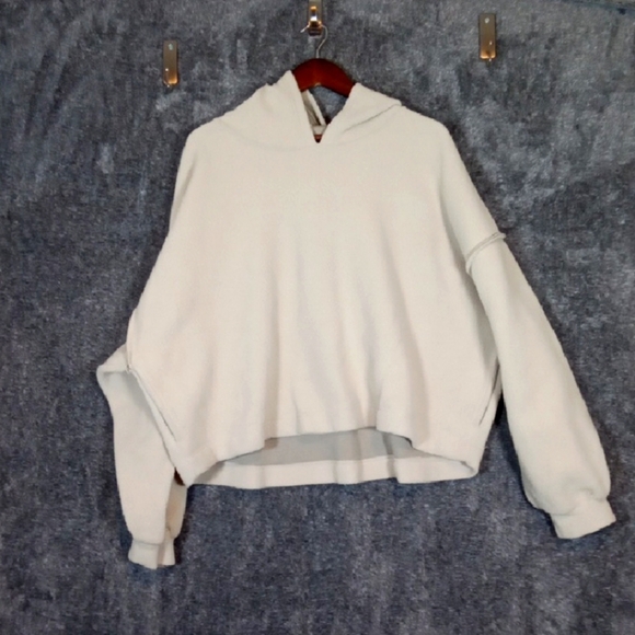We The Free Peple Cropped Fleece Pullover Hoodie Sweatshirt Boho Oversize L - Picture 1 of 11